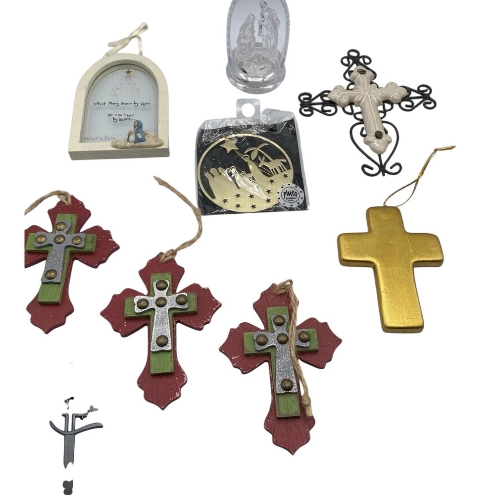 Bundle Lot Of Christian Christ Cross Religious Theme Christmas Holiday Ornaments